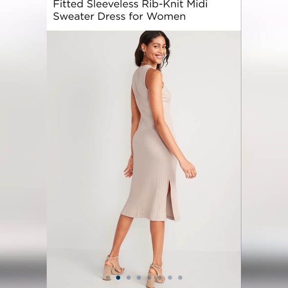 Old Navy Fitted Sleeveless Rib-Knit Midi Sweater Dress in Black Medium - Picture 2 of 8